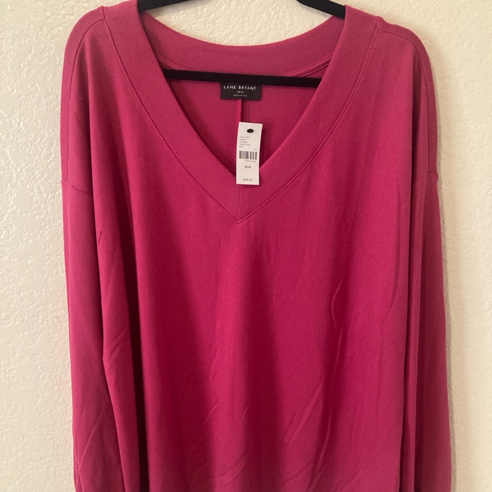 Lane Bryant Pink V-Neck Sweatshirt